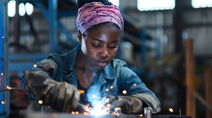 Female welding student working on a project